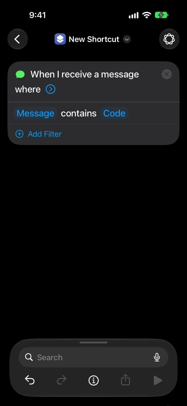 Trigger-Schritt mit dem Text „When I receive a message where Message contains Code“