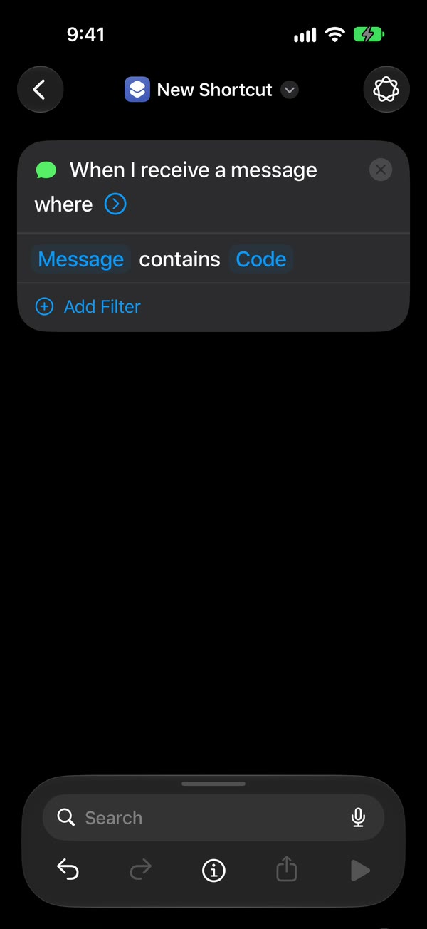 The trigger reading “When I receive a message where Message contains Code”